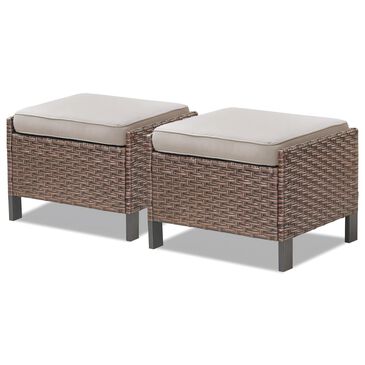 Sunwell Garden 17.3" Ottoman with Beige Cushion in Brown (Set of 2), , large