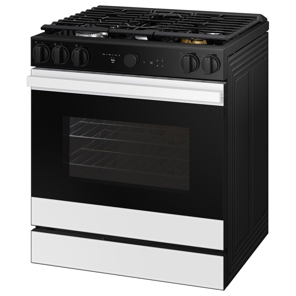 Samsung Bespoke Bespoke 6.0 Cu. Ft. Smart Slide-In Gas Range with Non-stick Griddle and 18K BTU Brass Burner in White Glass, , large