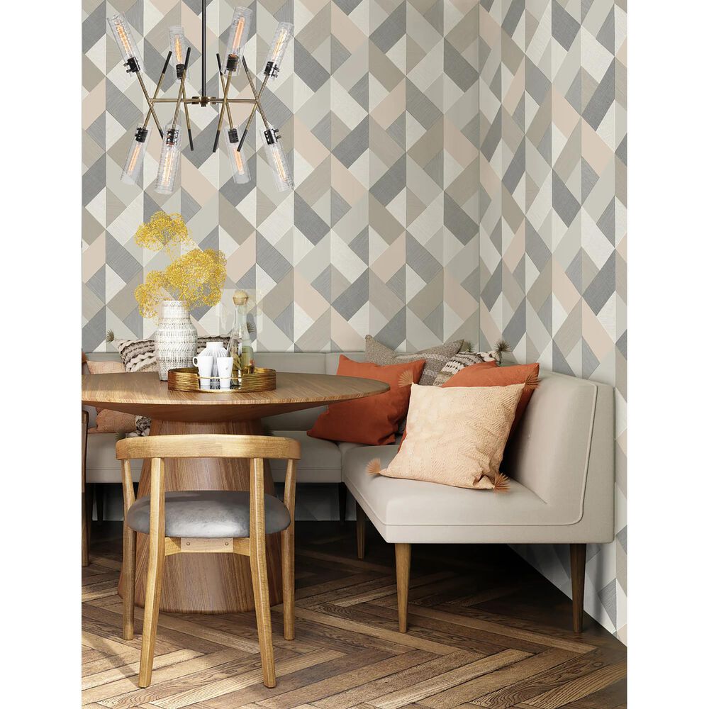 Stacy Garcia Home Sojourn Marquetry Geometric 216&quot; x 20.5&quot; Peel and Stick Wallpaper in Warm Stone, , large