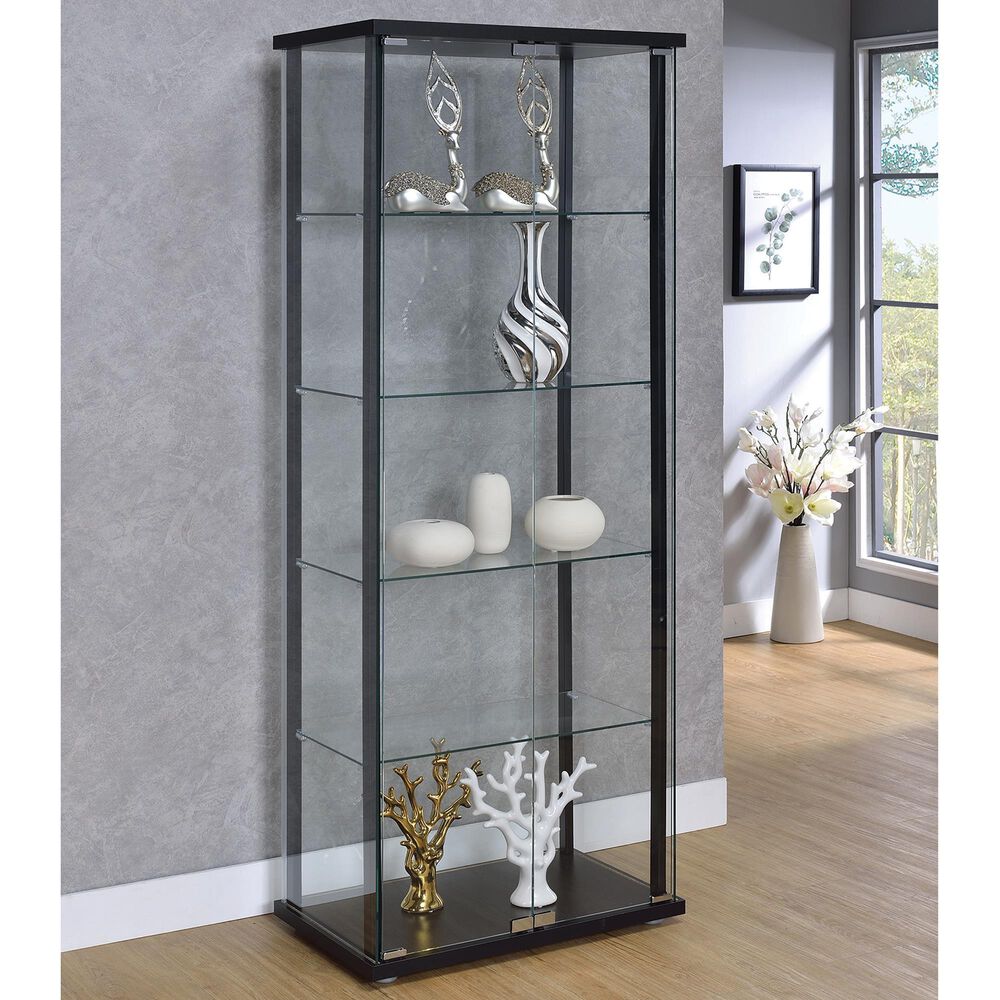 Pacific Landing 5-Shelf Glass Curio Cabinet in Black and Clear, , large