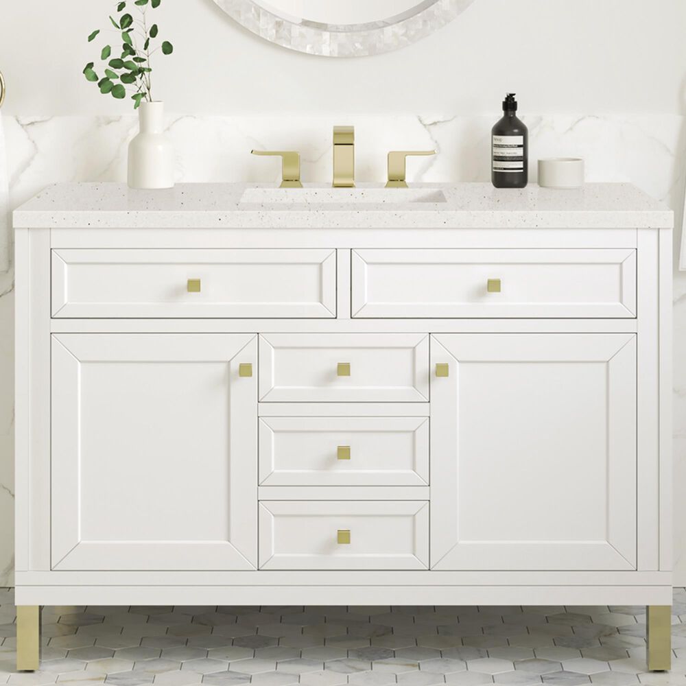 James Martin Vanities Chicago 48&quot; Single Bathroom Vanity in Glossy White with 3 cm Lime Delight Quartz Top and Rectangular Sink, , large