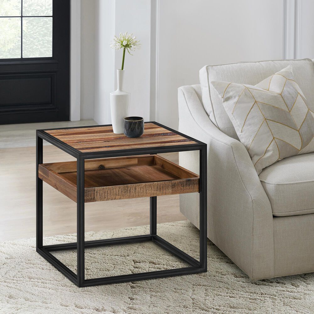 Blue River Ludgate End Table in Rustic Acacia and Black, , large
