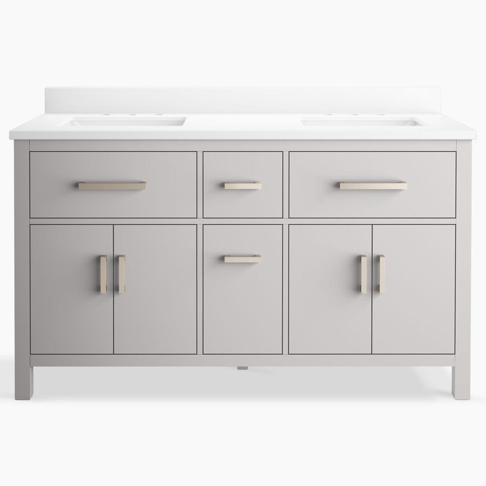 Kohler Kresla 60" Double Bathroom Vanity in Atmos Grey with 3 cm White Quartz Top and Rectangular Sinks, , large