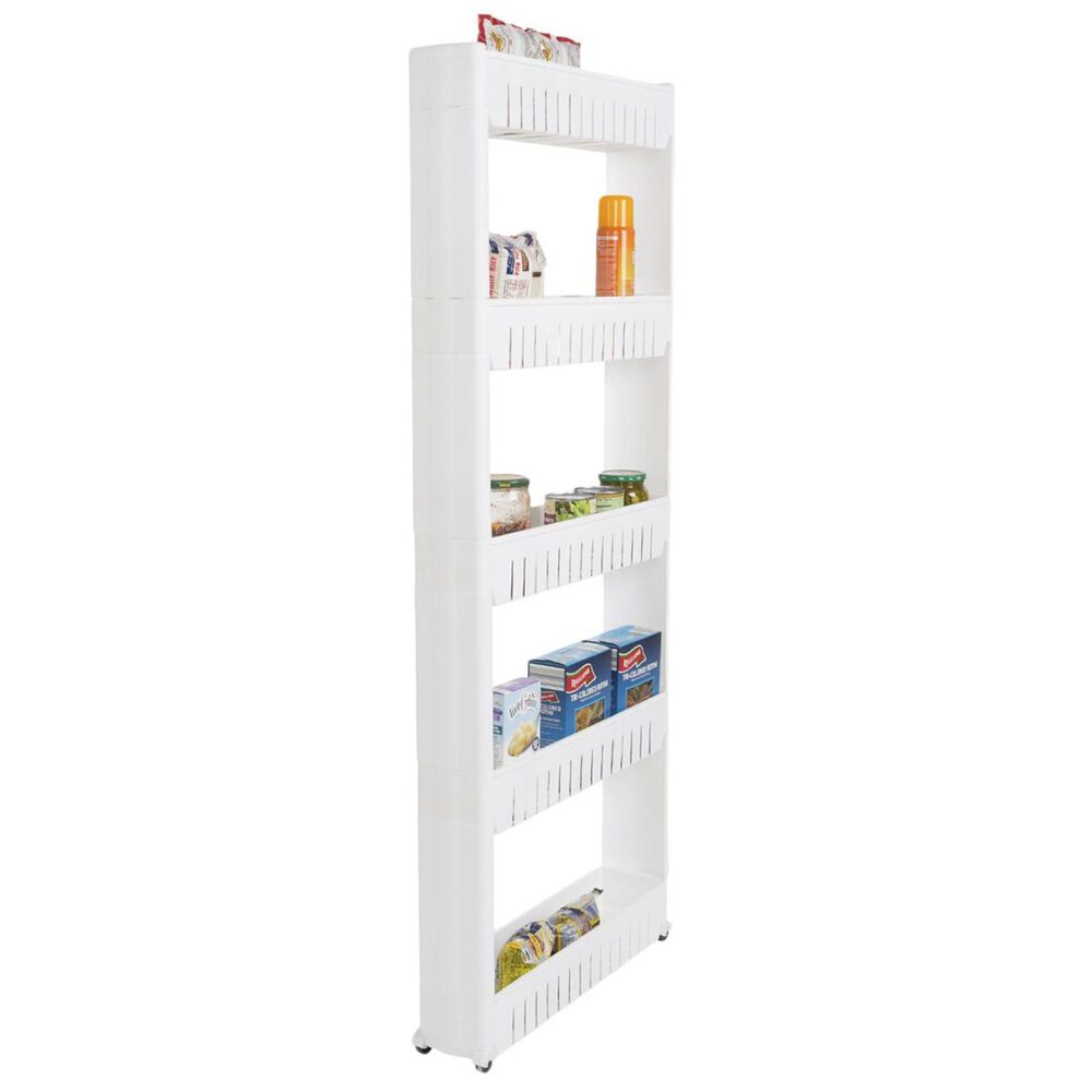 Timberlake Lavish Home Slim Slide Out 5 -Tier Storage Tower with Wheels in White, , large
