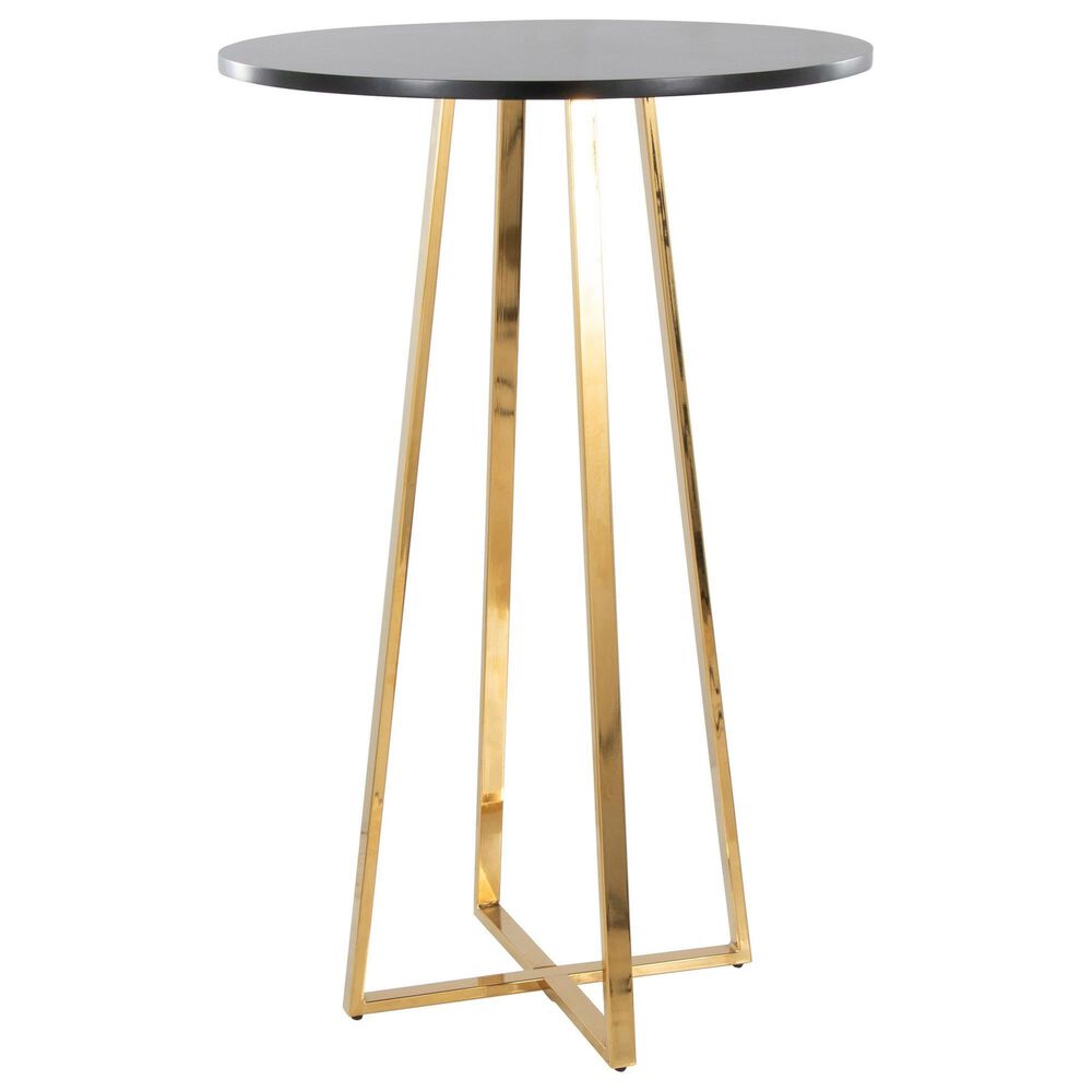 LumiSource Cosmo Bar Table in Gold Metal and Black Wood, , large