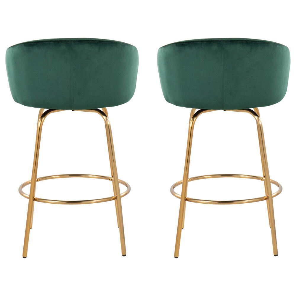 LumiSource Claire Swivel Counter Stool with Green Velvet Upholstery in Gold (Set of 2), , large