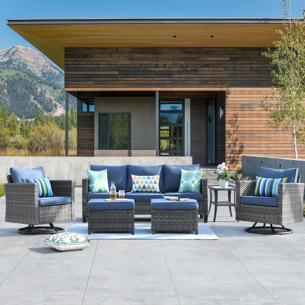 HOMLUX 6-Piece Patio Conversation Set in Denim Blue, , large