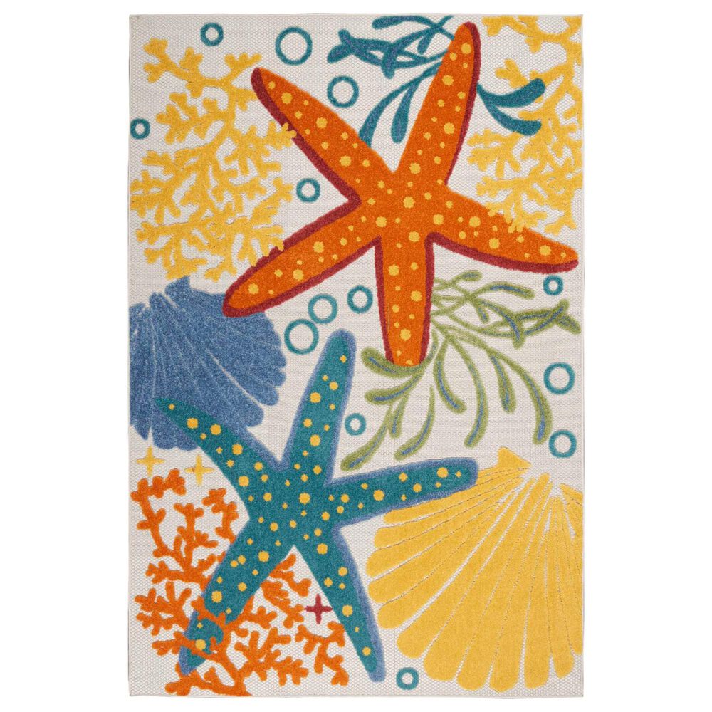 Nourison Aloha 3"6" x 5"6" Blue, Yellow and Orange Indoor/Outdoor Area Rug, , large