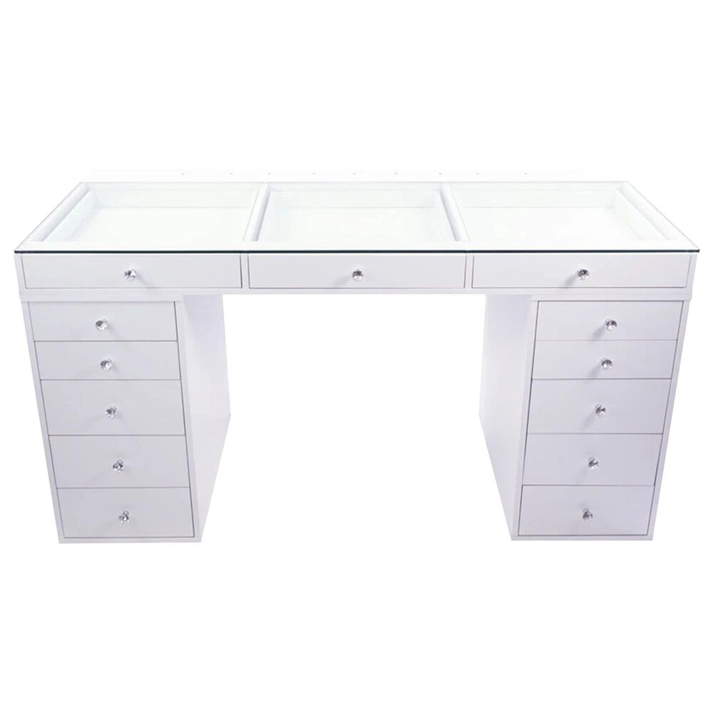 Impressions Vanity Vanity Set with Antoinette Vanity Chair with White Cushion in Stainless Steel, , large