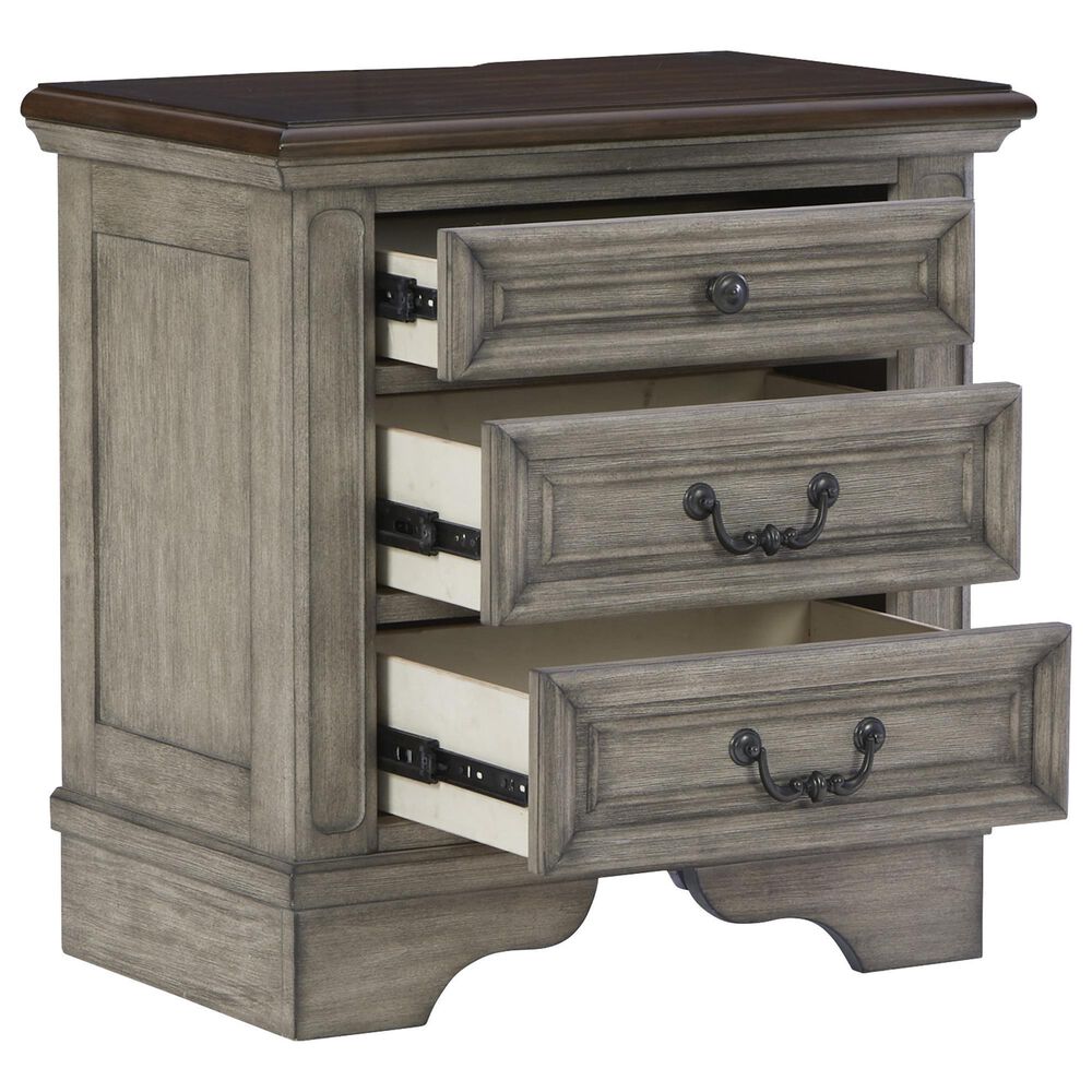 Ashley Lodenbay 3 Drawer Nightstand in Antiqued Gray and Walnut Brown, , large