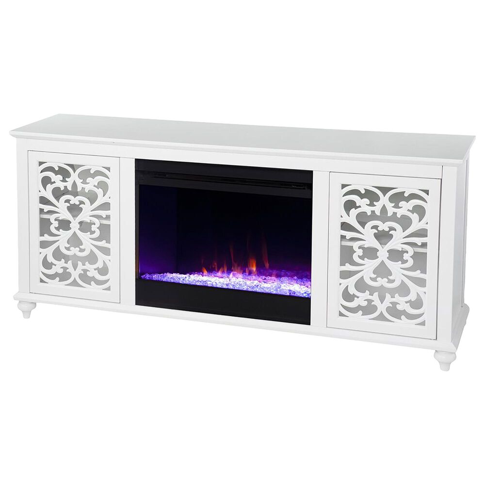 Southern Enterprises Maldina 56" Color Changing Fireplace with Storage in White, , large