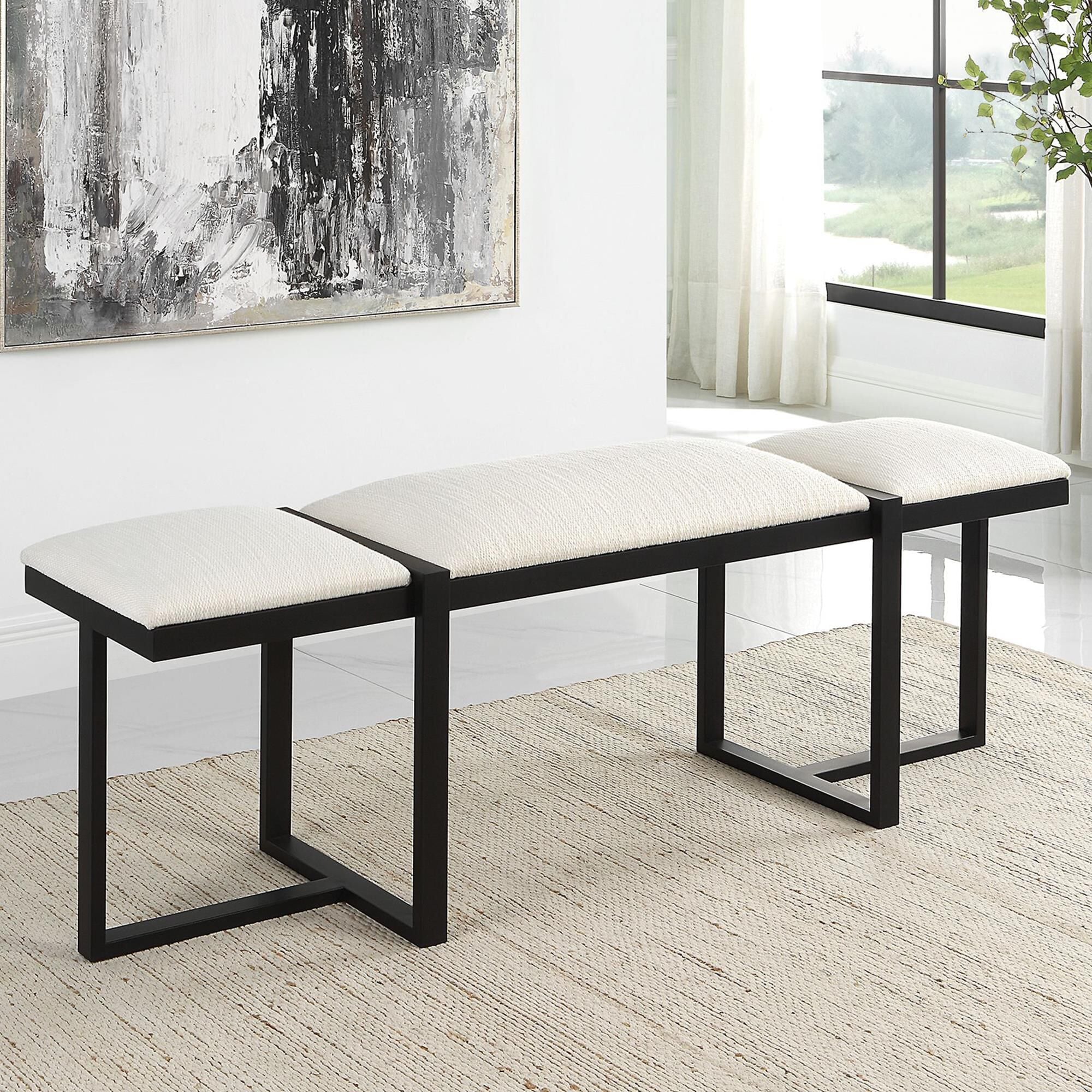 Uttermost Triple Cloud Bench with White Cushion in Black NFM