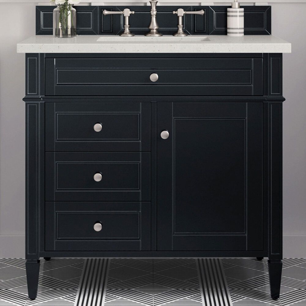 James Martin Vanities Brittany 36" Single Bathroom Vanity in Black Onyx with 3 cm Lime Delight Quartz Top and Rectangular Sink, , large