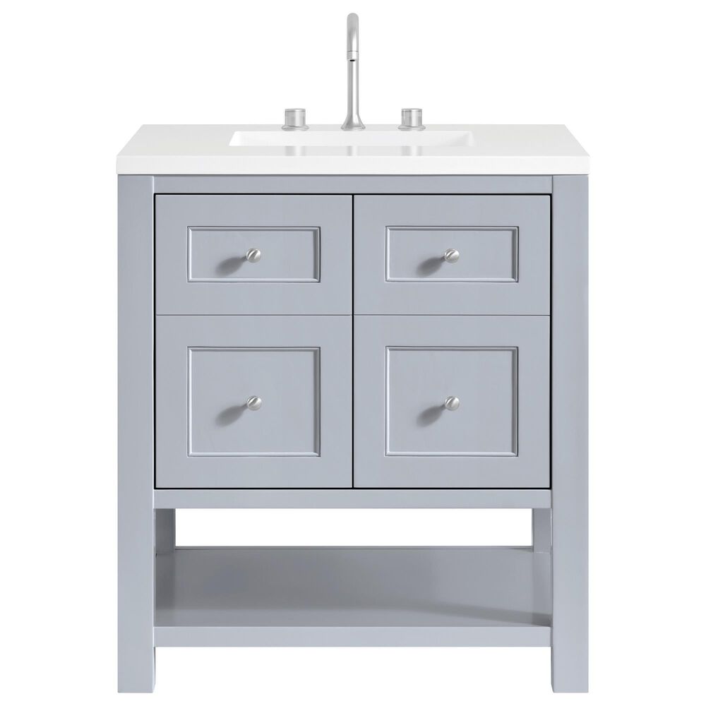 James Martin Vanities Breckenridge 30" Single Bathroom Vanity in Serenity Blue with 3 cm White Zeus Quartz Top and Rectangular Sink, , large