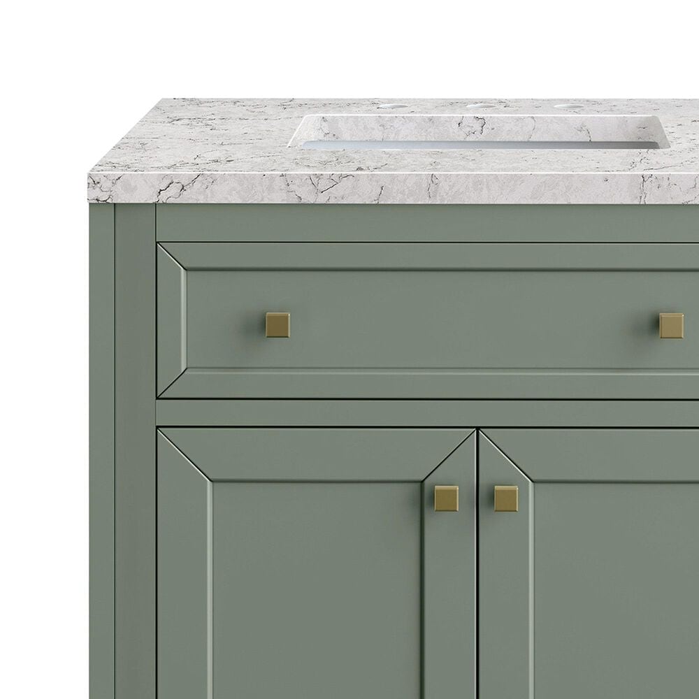 James Martin Vanities Chicago 30&quot; Single Bathroom Vanity in Smokey Celadon with 3 cm Eternal Jasmine Pearl Quartz Top and Rectangular Sink, , large