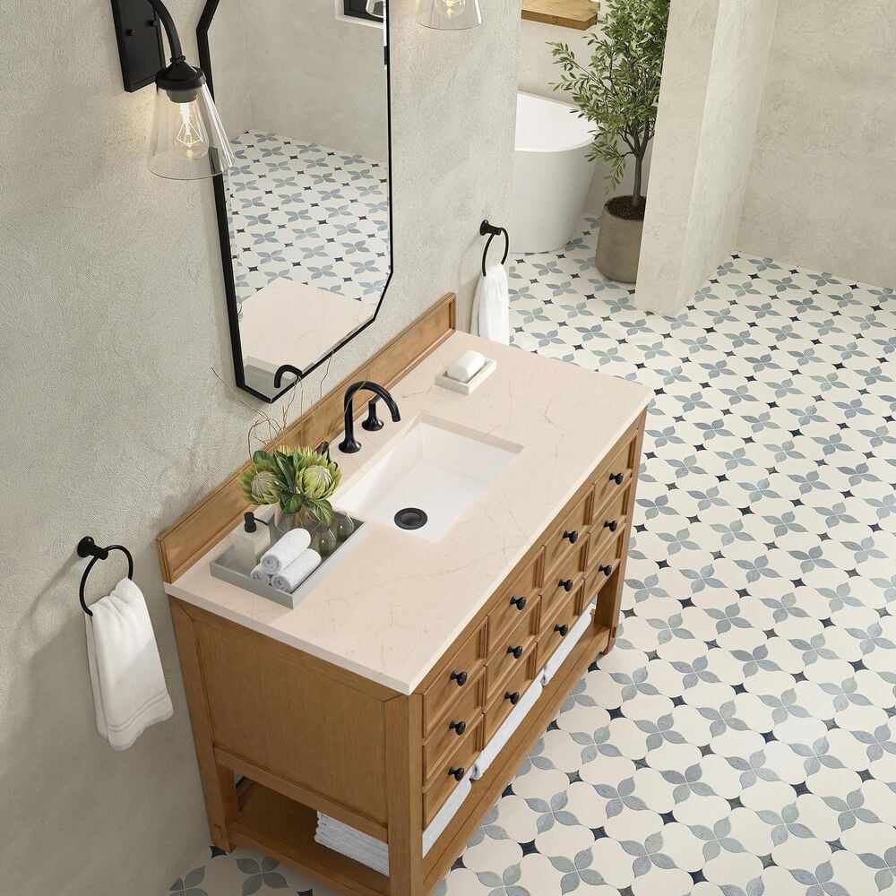 James Martin Malibu 48&quot; Single Bathroom Vanity in Amber Birch with 3 cm Eternal Marfil Quartz Top and Rectangular Sink, , large