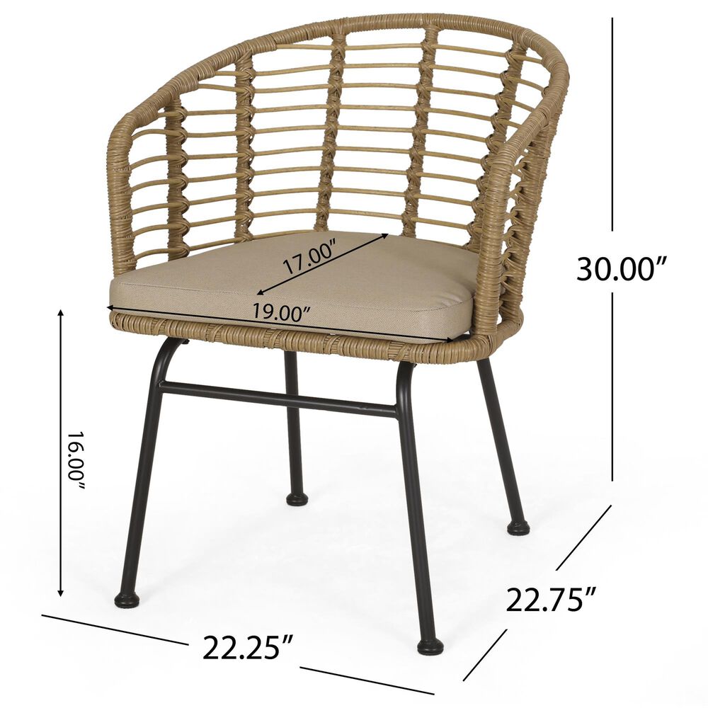 Hearth and Haven Randy Outdoor Arm Chair with Tub-Shaped Structure in Beige (Set of 2), , large