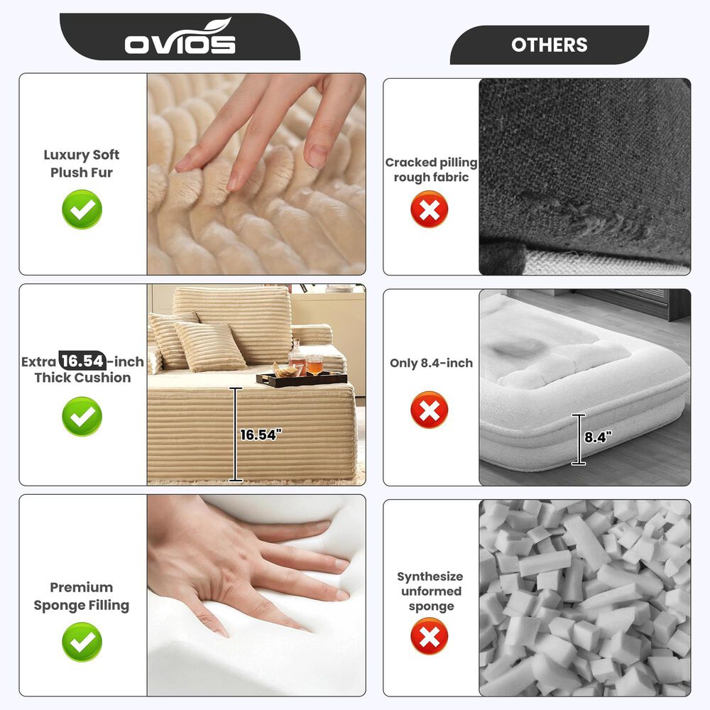 Homlux Cloud Faux Fur Chaise Lounge with Plush Pillows in Beige, , large