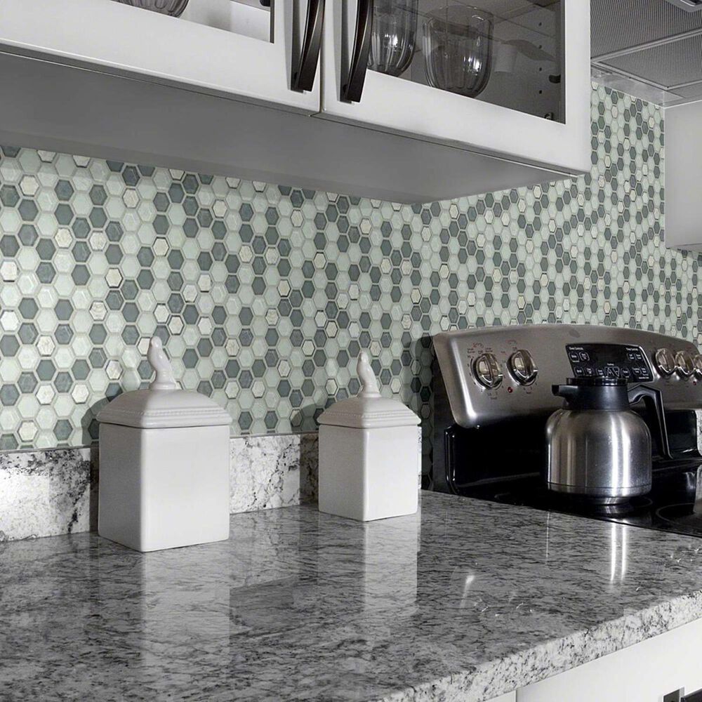 Shaw Molten Hexagon Nickel 11.49&quot; x 11.02&quot; Glass Mosaic Sheet, , large