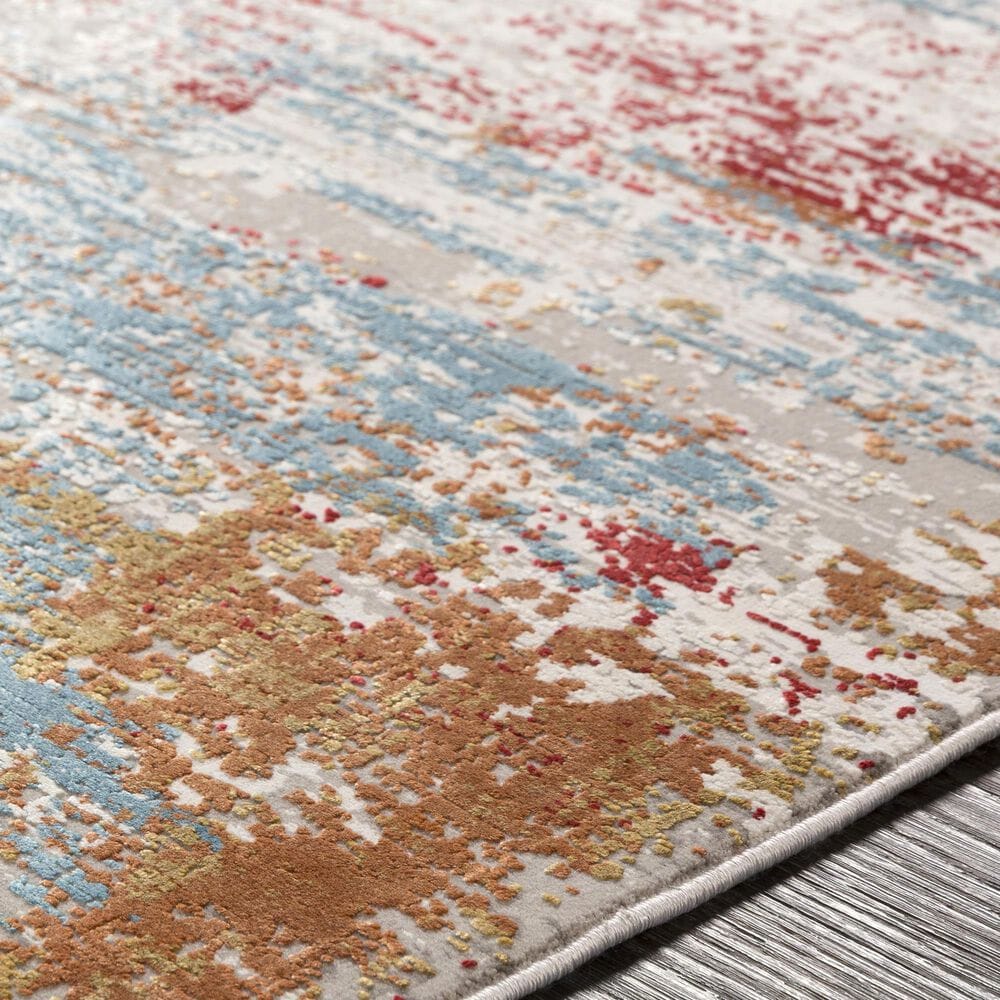 Surya Solar 3&#39; x 9&#39;10&quot; Orange, Saffron, Red, Sky Blue, White, Gray and Charcoal Runner, , large