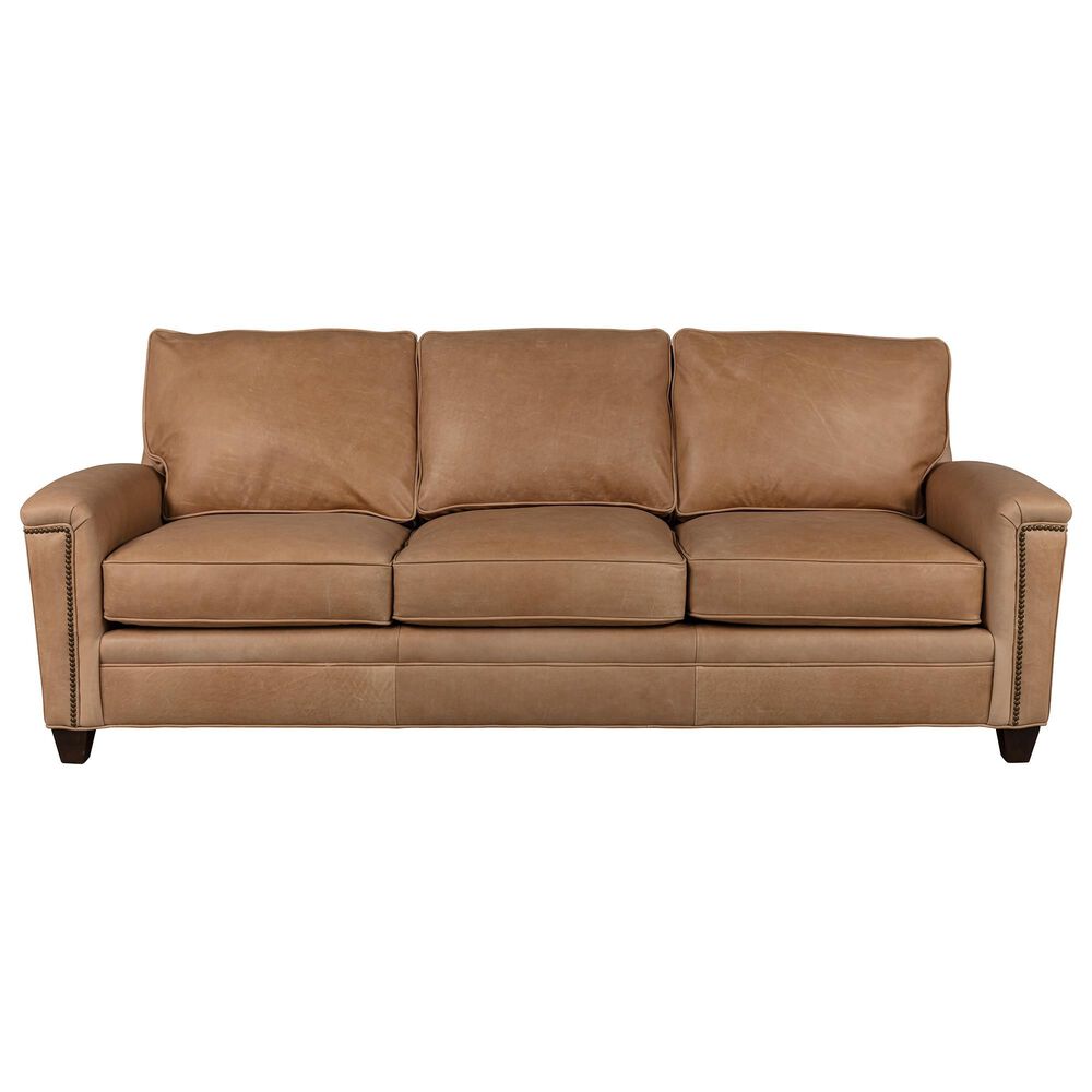 Bradington-Young Oliver Leather Stationary Sofa in Tan, , large
