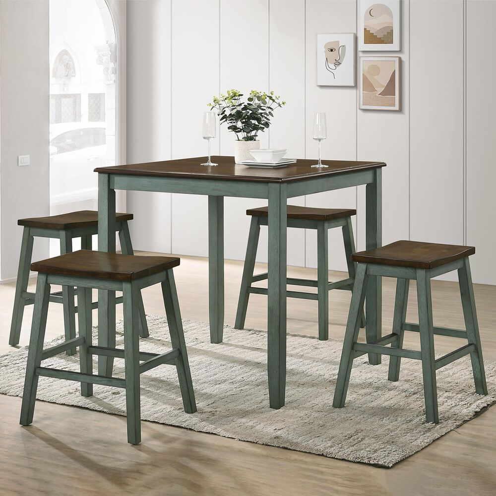 Furniture of America Jamal 5-Piece Counter Height Dining Set in Oak/Antique Green, , large