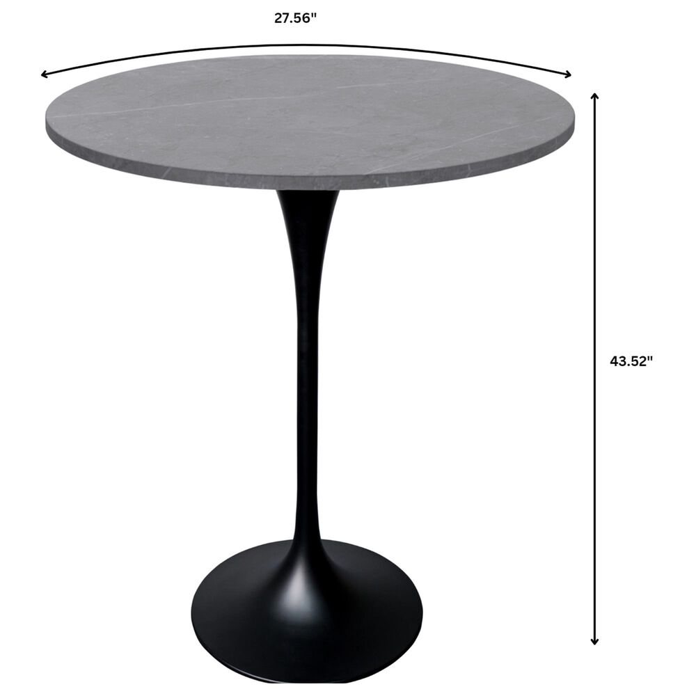 Leisuremod LeisureMod Verve Collection Modern Bar Height Table Black Base with 27 Round Marble Grey Sintered Stone Top, , large