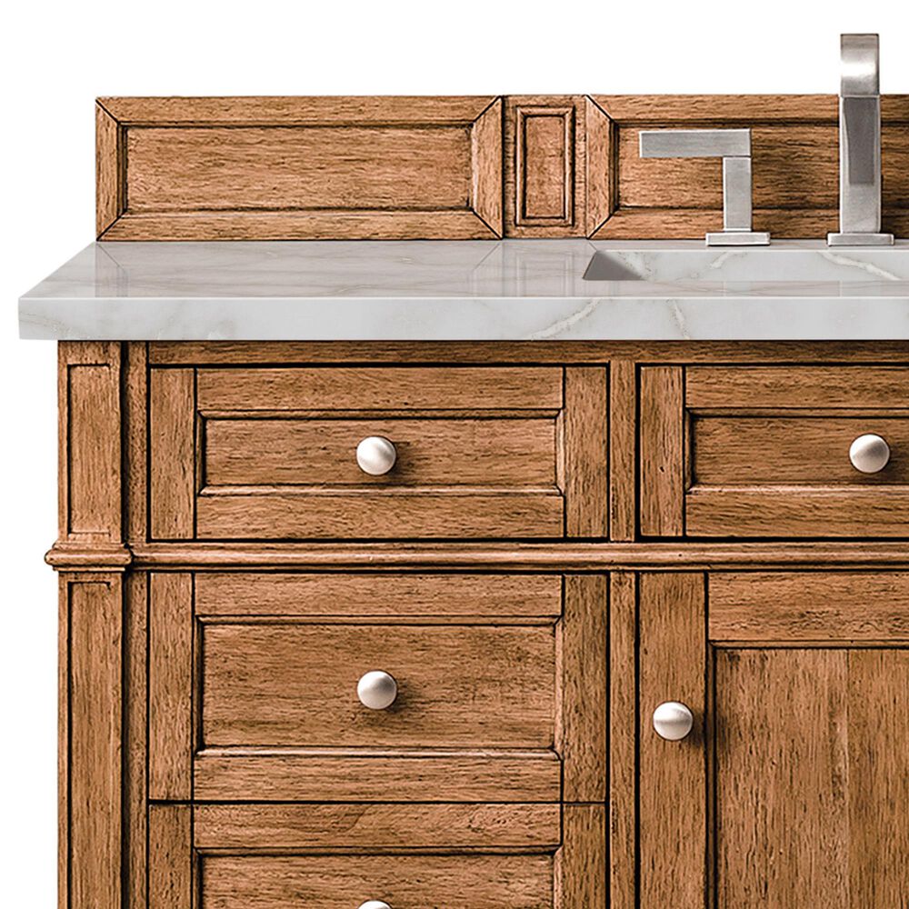 James Martin Vanities Brittany 48&quot; Single Bathroom Vanity in Saddle Brown with 3 cm Victorian Silver Quartz Top and Rectangular Sink, , large