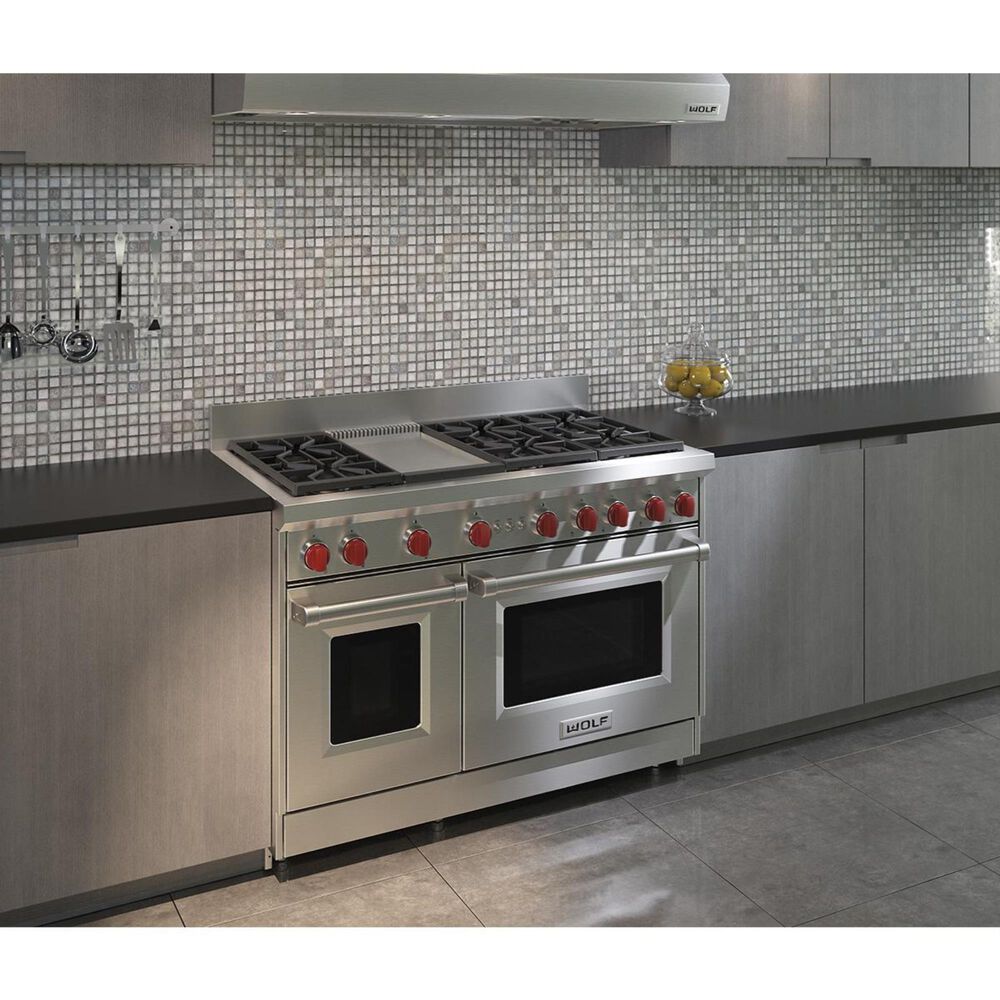 Wolf 48" 6 Burner Gas Range with Griddle Nebraska Furniture Mart