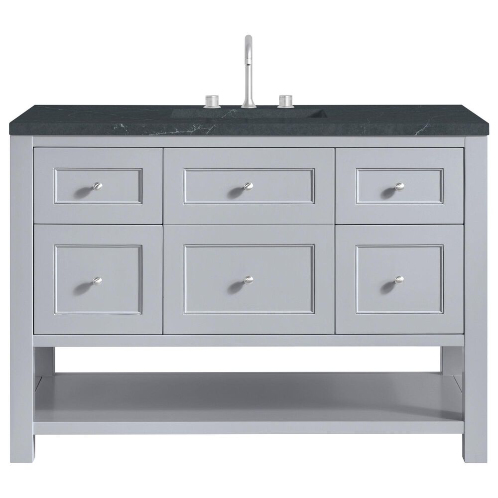 James Martin Vanities Breckenridge 48" Single Bathroom Vanity in Serenity Blue with 3 cm Charcoal Soapstone Quartz Top and Rectangular Sink, , large