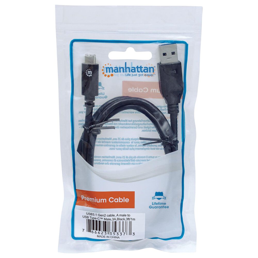 Manhattan 3&#39; USB 3.1 Gen 2, Type-A Male to Type-C Male, 10 Gbps in Black, , large