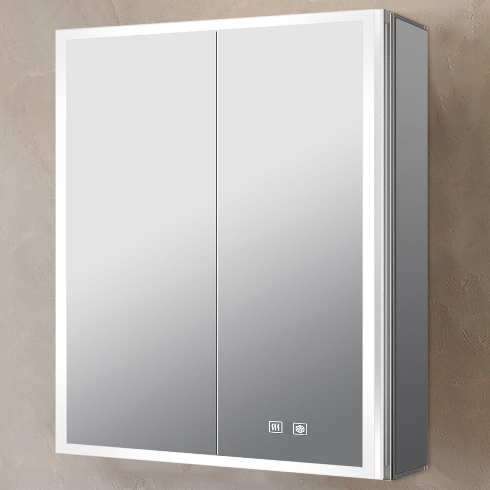 Lexora Home Mesa 24" x 30" LED Mirror Medicine Cabinet with Defogger in Aluminium, , large