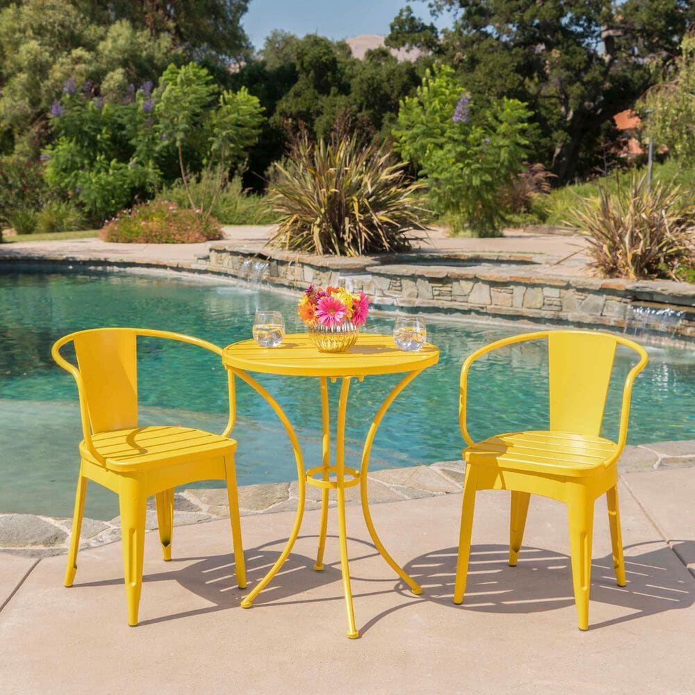 Hearth and Haven Colmar 3-Piece Outdoor Bistro Set in Yellow, , large