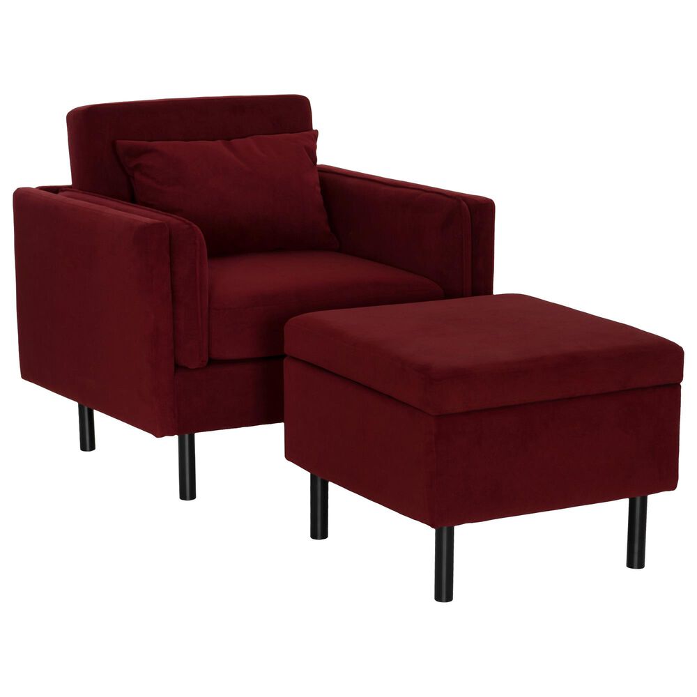 Linon Home Decor Wallis Accent Chair with Ottoman in Berry, , large