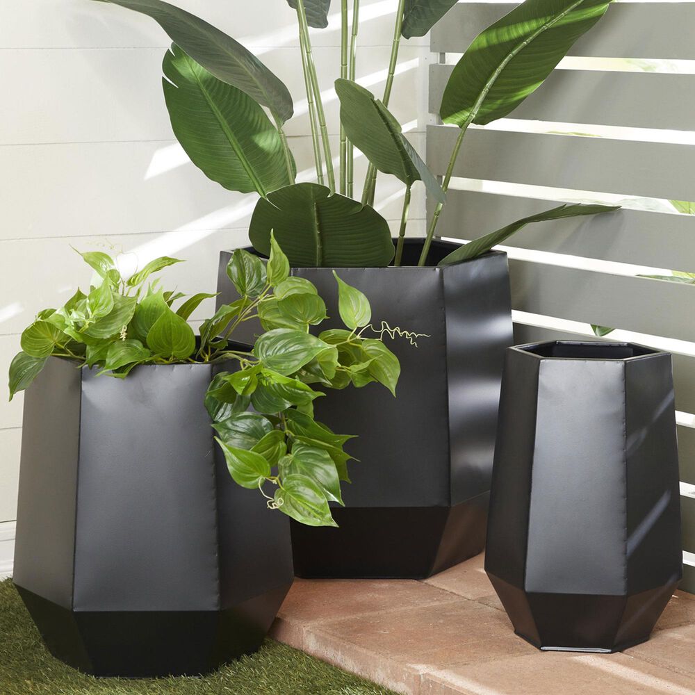Maple and Jade Hexagon Planter in Matte Black &#40;Set of 2&#41;, , large