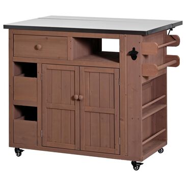 Hearth and Haven Outdoor Kitchen Island Cart with Extendable Stainless Steel Top and Adjustable Shelf in Brown, , large