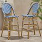 Hearth and Haven Outdoor Wicker French Barstool with Brown Aluminum Frame in Navy Blue (Set of 2), , large