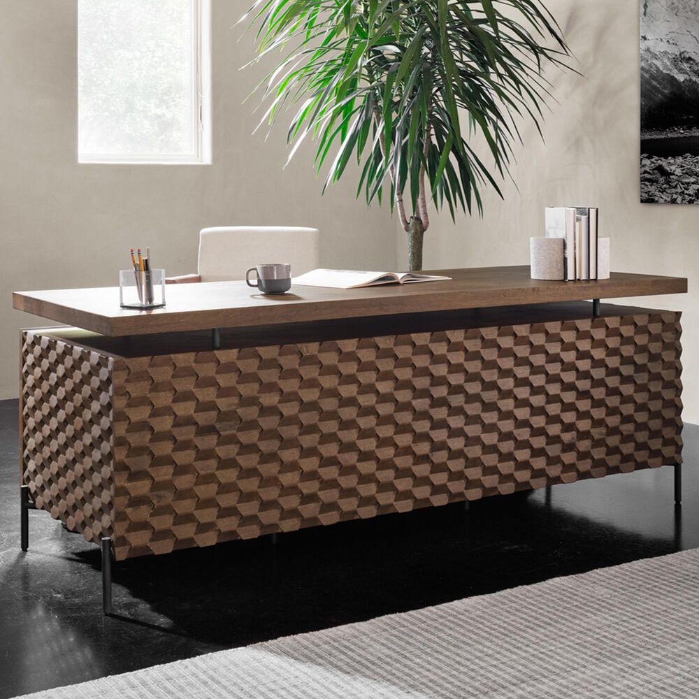 Four Hands Fallon Raffael Desk in Antique Brown and Gunmetal, , large