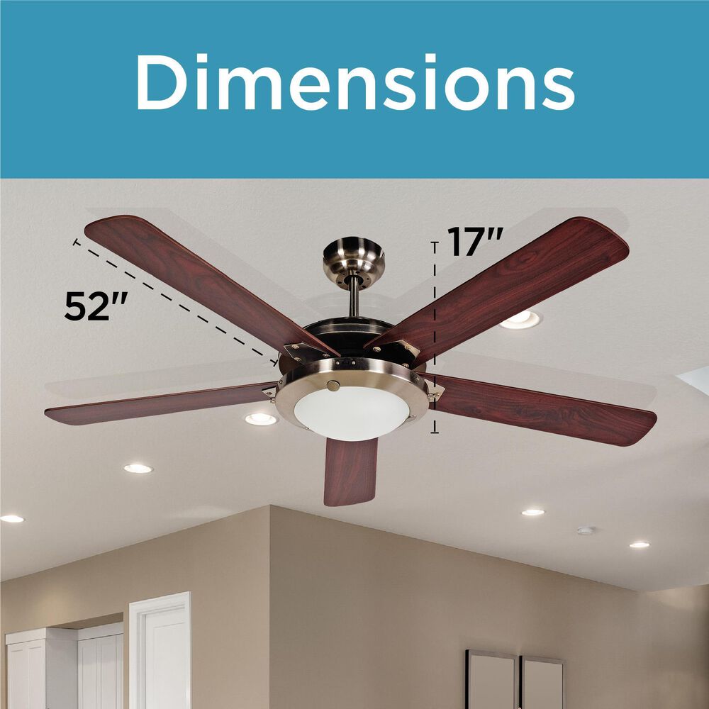 Black+Decker 52&quot; 5-Blade Retractable Blades Ceiling Fan with Light and Remote Control in Brushed Nickle and Mahogany, , large