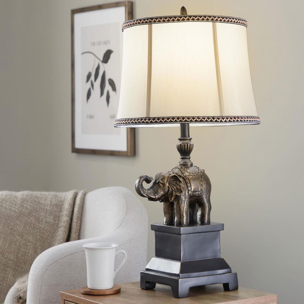 Grandview Gallery Elephant Polyresin Table Lamp in Bronze, , large