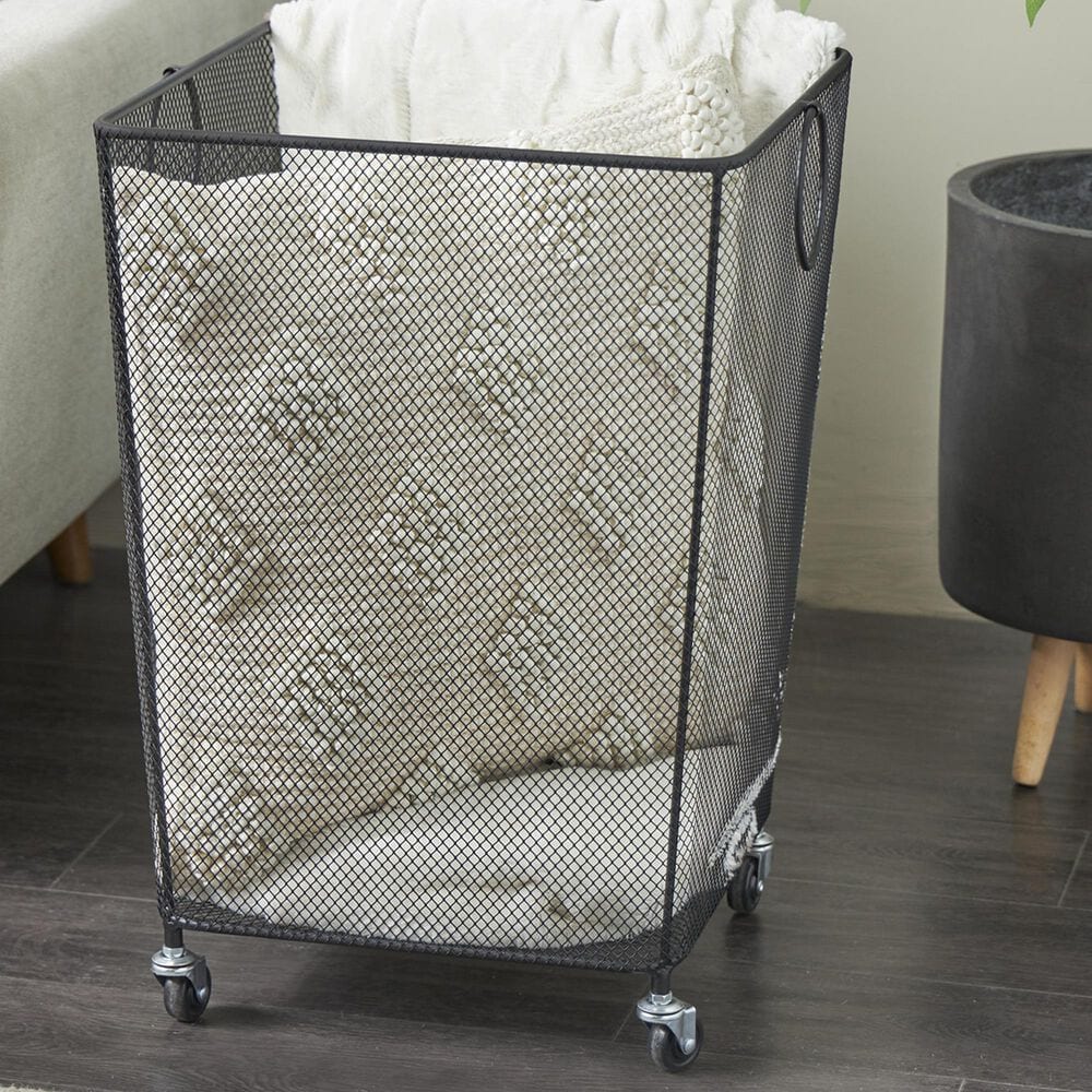 Maple and Jade Laundry Storage Cart with Ring Handles in Matte Black, , large