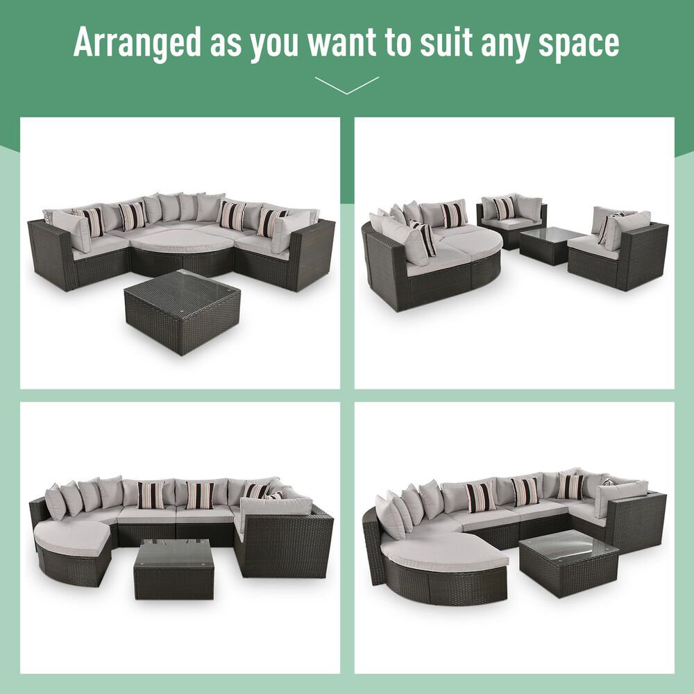 HOMLUX 7-piece Outdoor Conversation Set with Black Wicker in Light Gray, , large