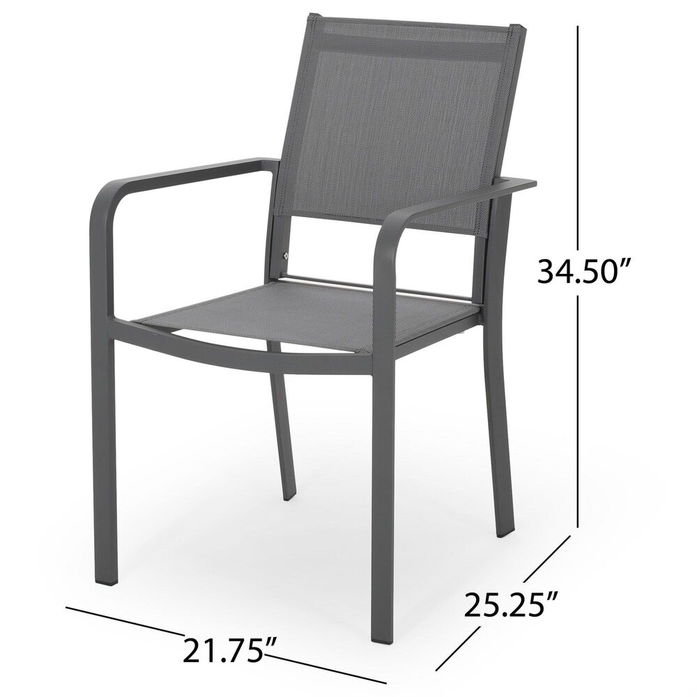 Hearth and Haven Outdoor Modern Aluminum Dining Chair with Mesh Seat in Dark Gray &#40;Set of 2&#41;, , large