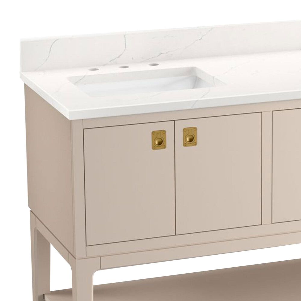 Kohler Seagrove 60" Double Bathroom Vanity in Light Clay with 3 cm White Quartz Top and Rectangular Sinks, , large