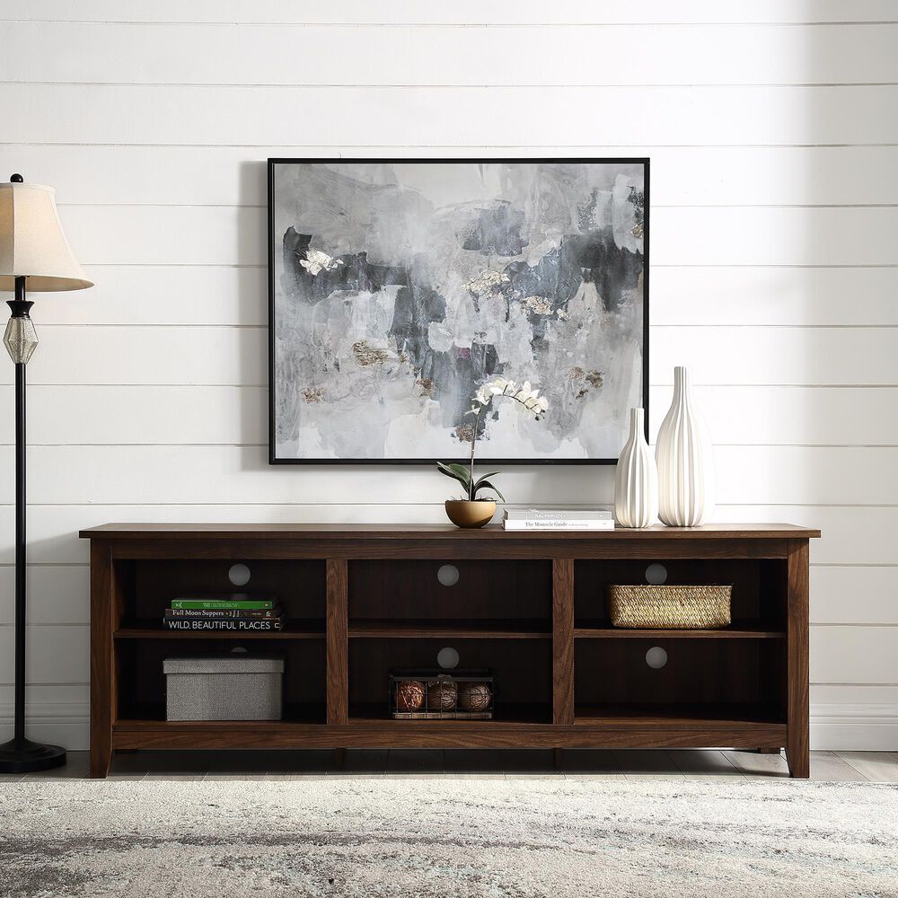 Walker Edison Essential 70&quot; TV Stand in Dark Walnut, , large