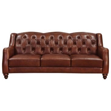 Hydeline Hampton Leather Stationary Sofa in Brown, , large