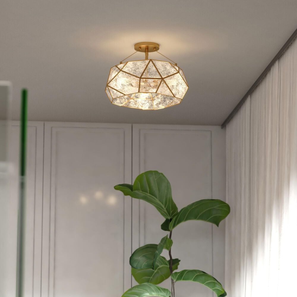 Vaxcel Euclid 3-Light Semi Flush Mount in Aged Brass, , large