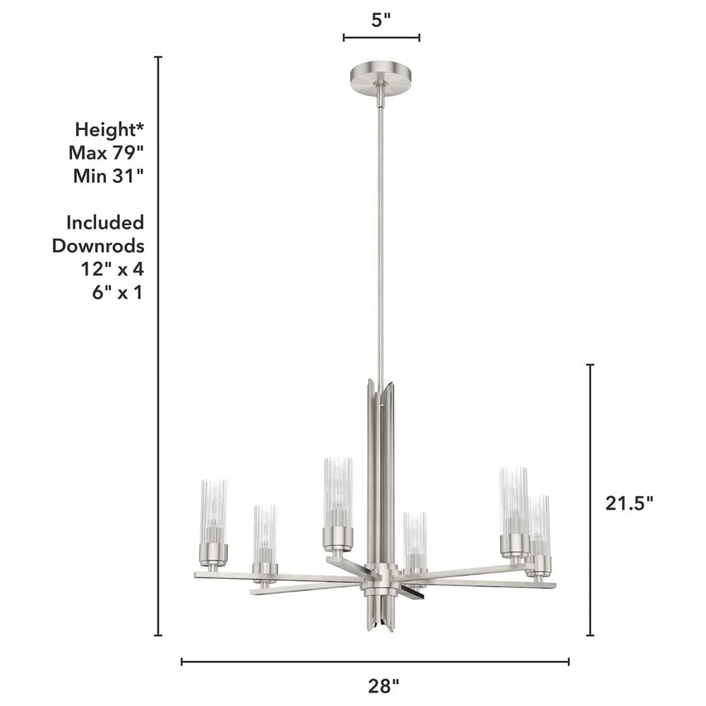 Hunter Gatz 6-Light Chandelier in Brushed Nickel, , large