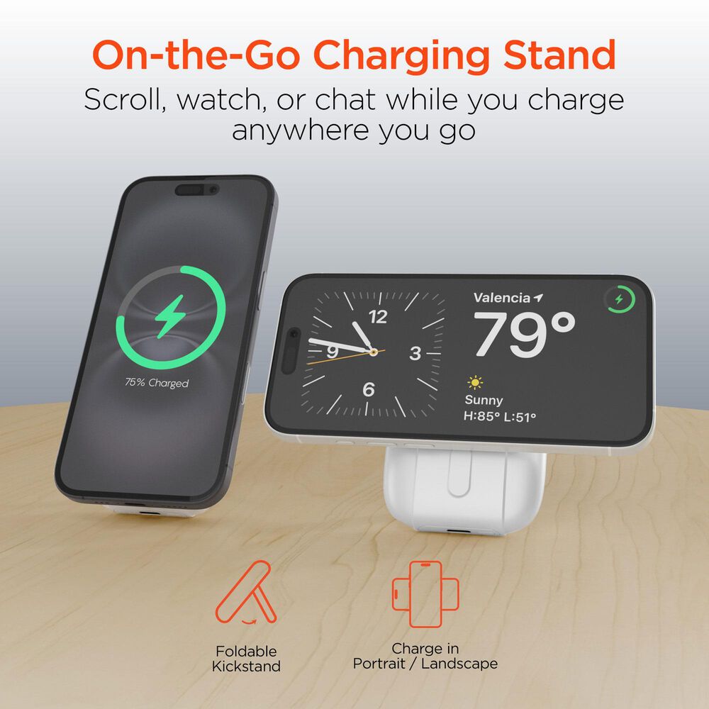 Hypercel Mag Grip Go 5000mAh Magnetic Wireless Fast Charge Power Bank in White, , large