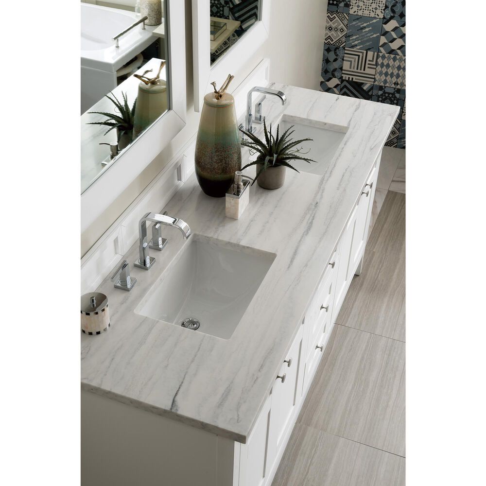 James Martin Vanities Palisades 72&quot; Double Bathroom Vanity in Bright White with 3 cm Arctic Fall Solid Surface Top and Rectangular Sinks, , large